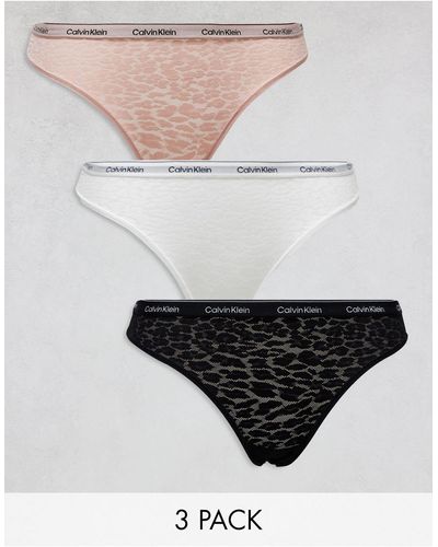 Calvin Klein – 3er-pack moderne slips mit brasilianischem schnitt aus spitze - Weiß