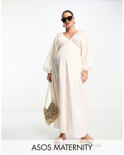 ASOS Asos Design Maternity Textured V Neck Batwing Midi Dress - White