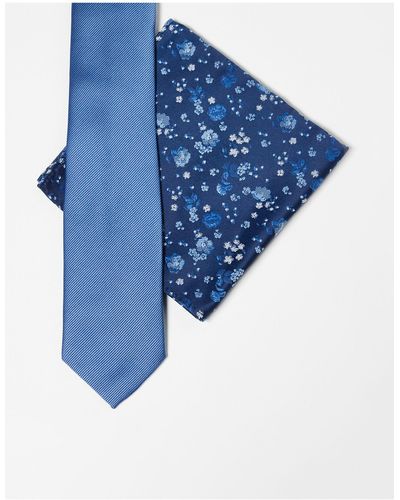 ASOS Cravate fine avec carré - Bleu
