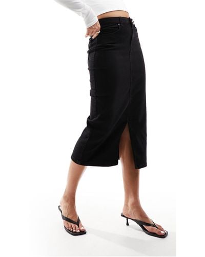 Vero moda denim midi skirt cheap with tie waist