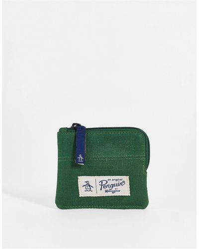 Original Penguin Portefeuille porte-cartes zippé en tissu indéchirable à logo - kaki - Vert