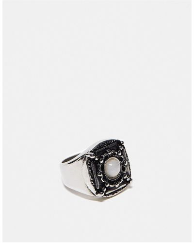 Reclaimed (vintage) – unisex-ring für den kleinen finger aus edelstahl mit schmuckstein - Weiß