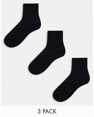 Weekday Bella - confezione da 3 paia di calzini neri a coste - Nero