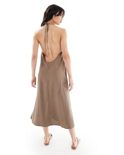 ONLY Linen Mix Halter Neck Midi Dress - Natural