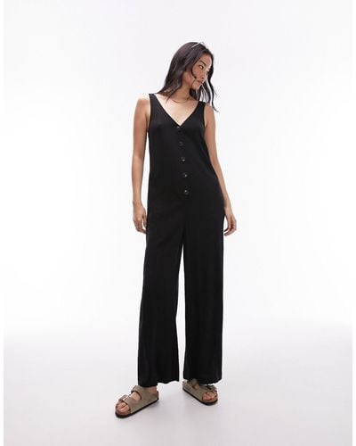 TOPSHOP V Neck Button Down Knotted Strap Jumpsuit - Black