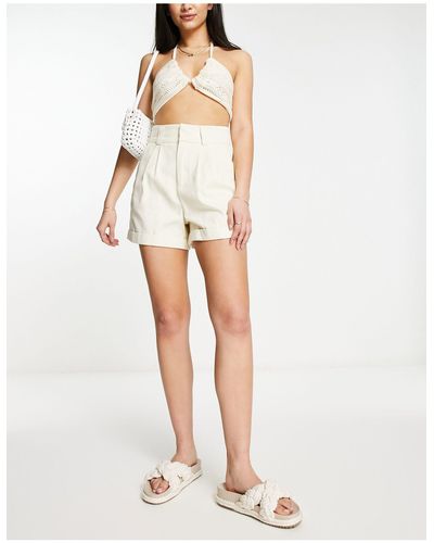 In The Style X Gemma Atkinson High Waist Tailored Shorts - Natural