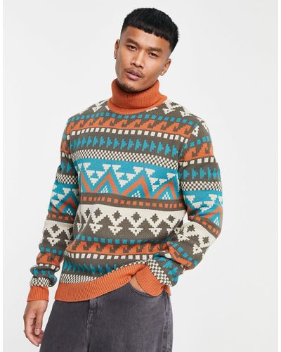 ASOS Knitted Fair Isle Roll Neck Sweater - Multicolour