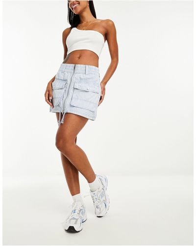 Bershka Denim Look Cargo Mini Skirt - White