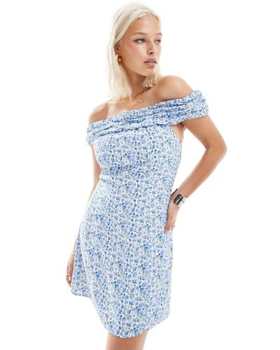 Glamorous Ruffle Off Shoulder Structured Mini Dress - Blue