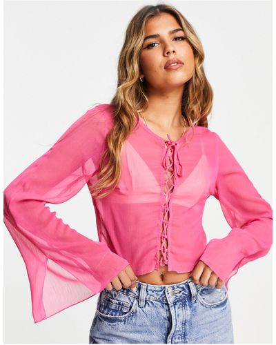 Stradivarius Soft Lace Up Blouse - Pink