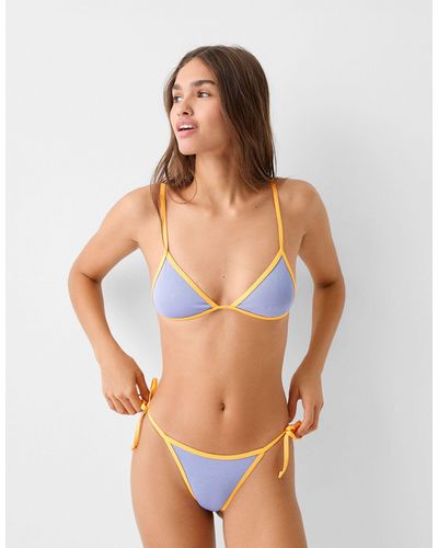 Bershka Contrast Trim Bikini Top Co-ord - Blue