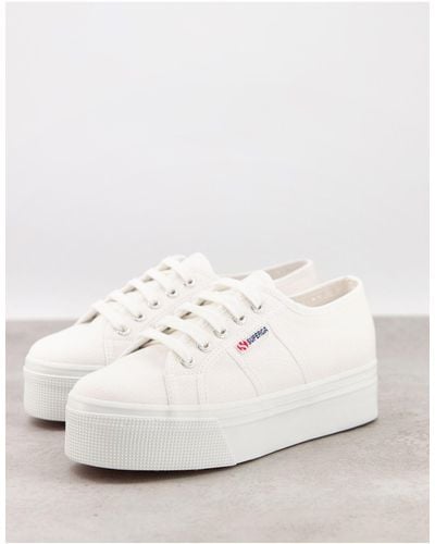 Superga – 2790 linea – e leinen-sneaker mit dicker plateausohle - Weiß