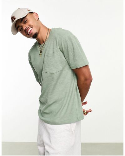ASOS T-shirt décontracté aspect lin avec poche - kaki - Vert