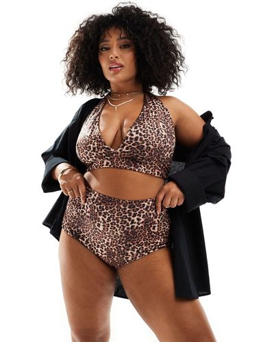 ASOS Asos design curve – mindy – bikinihose mit hohem bund und leopardenmuster - Schwarz