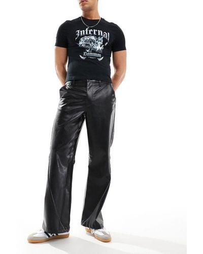 ASOS Wide Hem baggy Leather Look Trouser - Black
