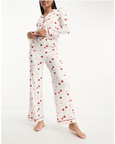 In The Style Pyjamaset Met Broek Met Hartjesprint - Wit