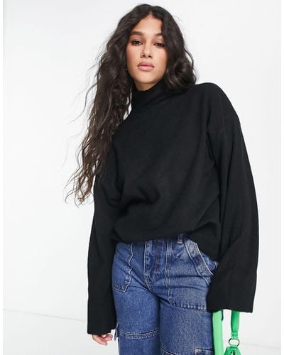 Pieces Oversized High Neck Sweater - Black
