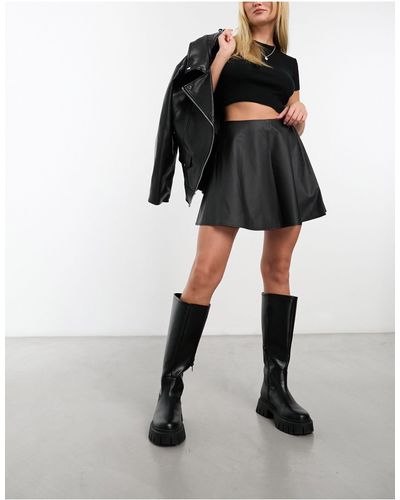 ASOS Leather Look Skater Mini Skirt - Black