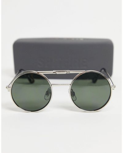 Spitfire Lennon - lunettes rondes mixtes à monture basculante avec verres verts - é - Métallisé