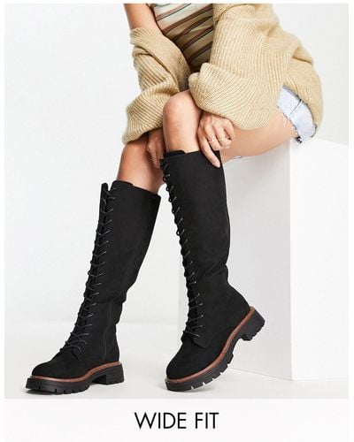 ASOS Wide Fit Carolina Chunky Lace Up Knee High Boots - White