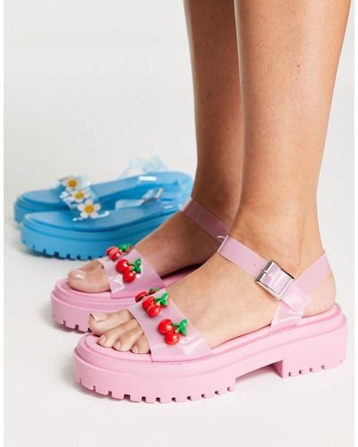 Daisy Street – exklusive flache sandalen aus vinyl mit kirschmotiven - Pink