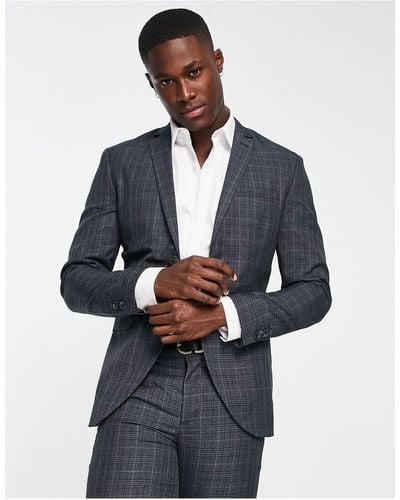 Jack & Jones Premium Super Slim Fit Check Suit Jacket - Blue
