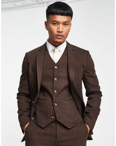 ASOS Super Skinny Wool Mix Suit Jacket - Brown