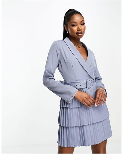 In The Style Exclusive Pleated Wrap Mini Blazer Dress - Blue