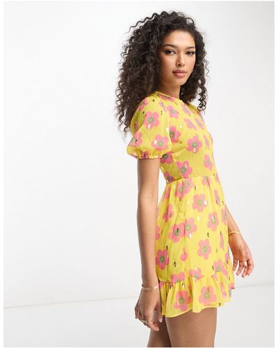 Never Fully Dressed Sienna Yellow Mini Dress - Multicolour
