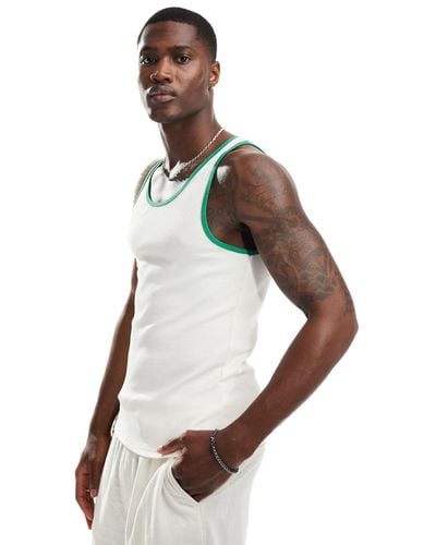 ASOS Muscle Fit Rib Singlet With Contrast Binding - White
