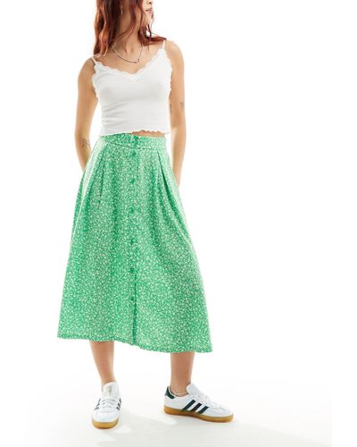 Monki Button Through Midi Skirt - Green