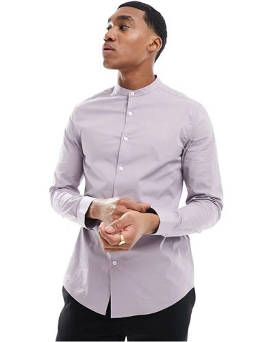 ASOS Slim Fit Grandad Collar Shirt - Purple