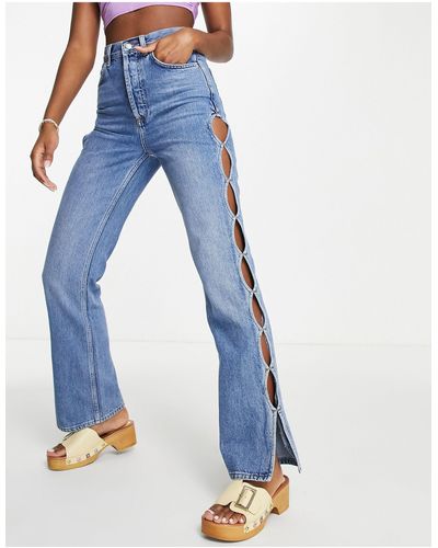 TOPSHOP Kort - Jeans Met Keyhole Uitsnijdingen - Blauw