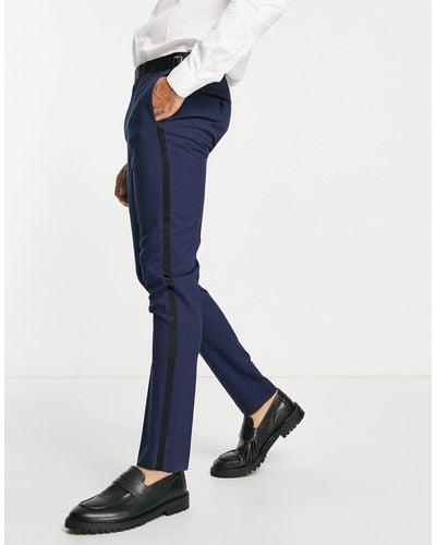 Noak 'verona' Skinny Tuxedo Suit Pants With Satin Side Stripe - Blue