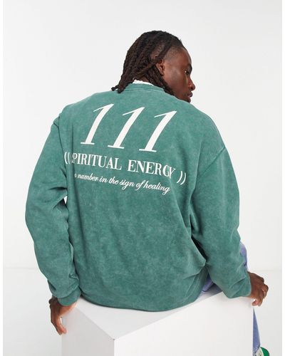 ASOS Oversized Sweatshirt Met E Wassing En Tekstprint Op - Groen