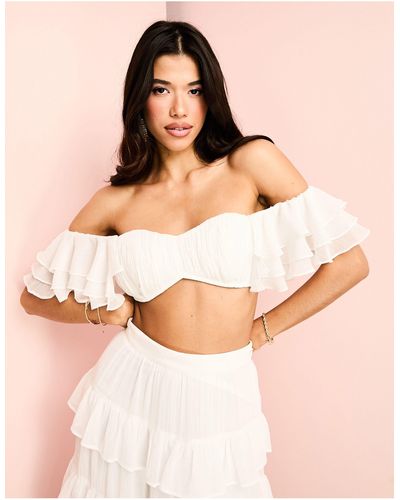 ASOS Strand-bralette Met Ruches En Doorschijnende Mouwen Met Lagen - Bruin