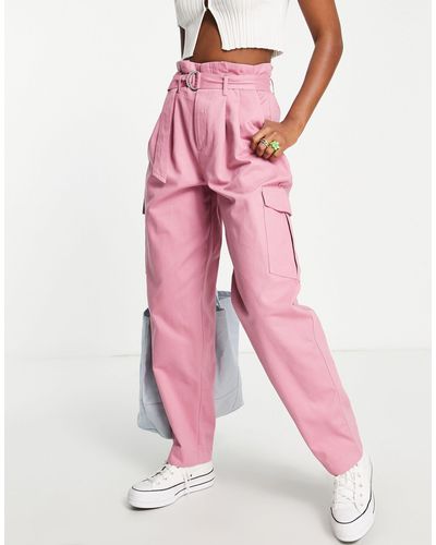 JJXX Belted Straight Leg Cargo Trousers - Pink