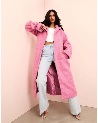 ASOS Borg Long Line Trench Coat With Belted Waist - Pink