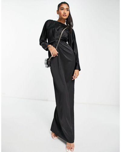 ASOS Satin Maxi Dress With Batwing Sleeve And Wrap Waist - Black