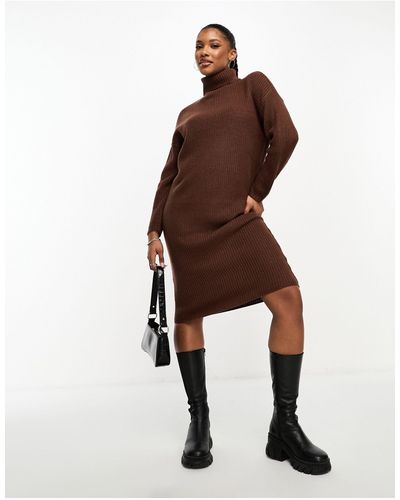 Brave Soul Emma - robe longue en maille à col roulé - marron chocolat - Neutre