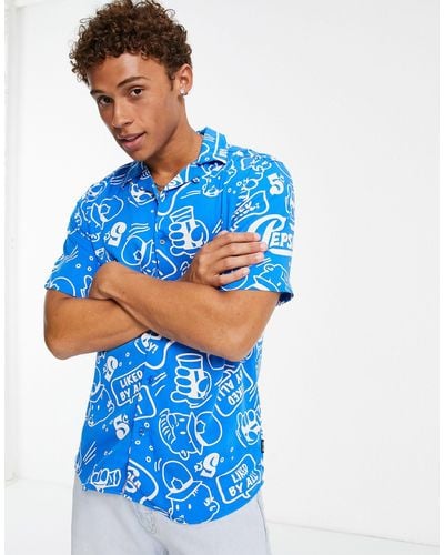 Only & Sons Co-ord Revere Shirt With Pepsi Print - Blue