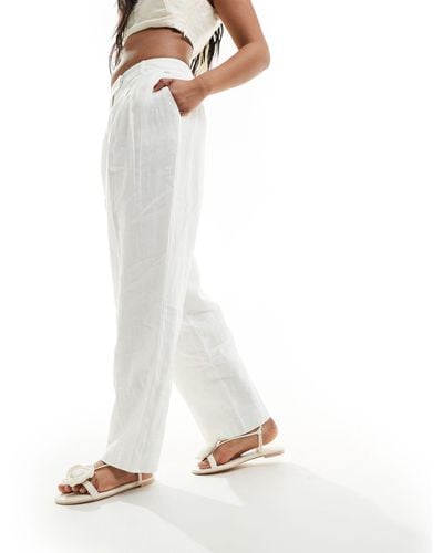 NA-KD Co-ord Tailored Linen Trousers - White