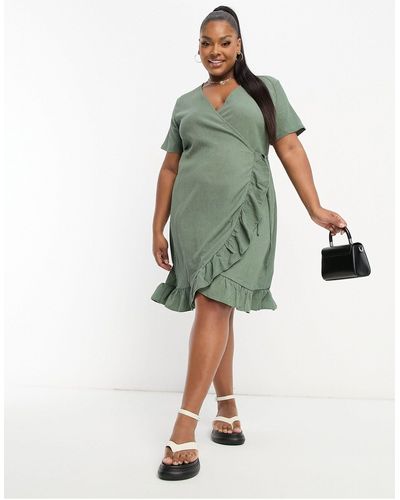 Vero Moda Frill Wrap Front Mini Dress - Green