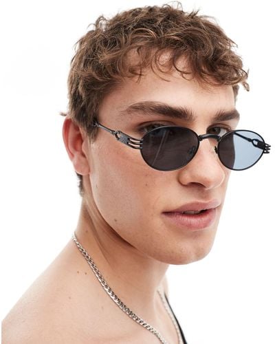 ASOS 90's Oval Sunglasses With Arm Detail - Black