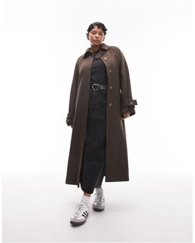 TOPSHOP Curve – langer trenchcoat aus angerautem material - Weiß