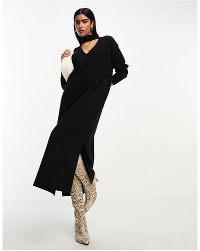 ASOS Supersoft Choker Detail Long Sleeve Midi Sweater Dress - Black