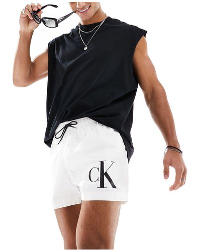 Calvin Klein Monogram Short Drawstring Swim Shorts - Black