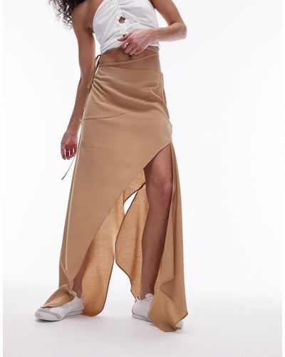 TOPSHOP Hanky Hem Asymmetric Skirt - Brown