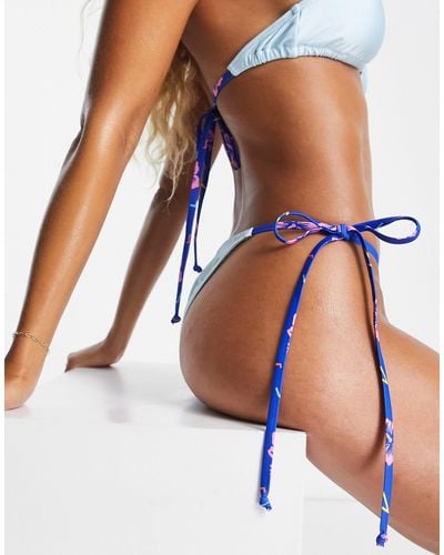 South Beach Slip bikini azzurro lucido con laccetti - Bianco