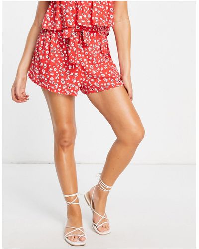 River Island Floral Beach Shorts Co-ord - Red